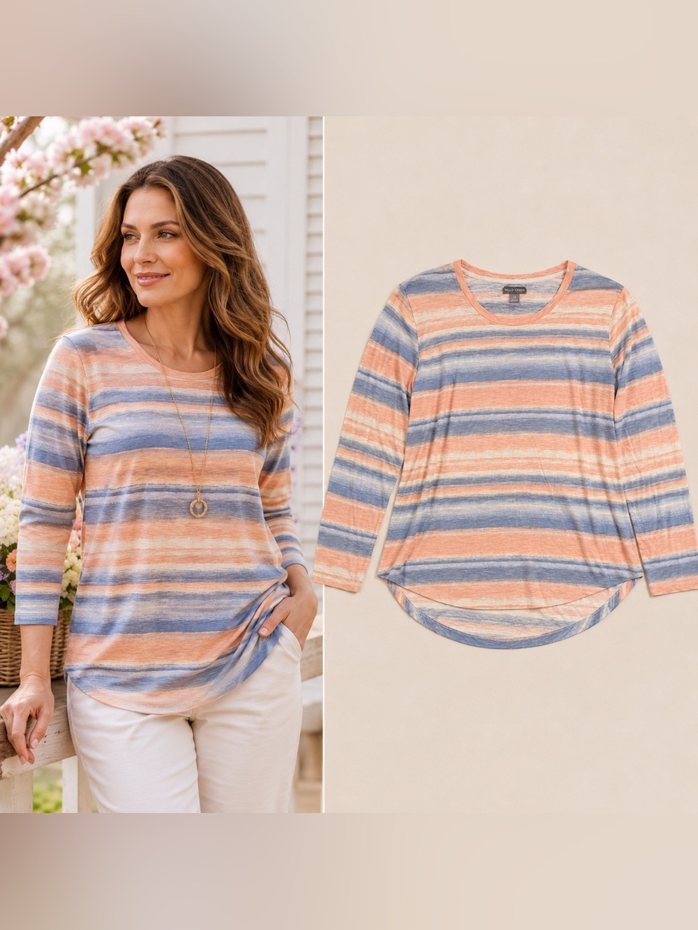 Falls Creek 3X Pastel Striped Tunic Top Soft Lightweight Hi Low Hem Plus Size